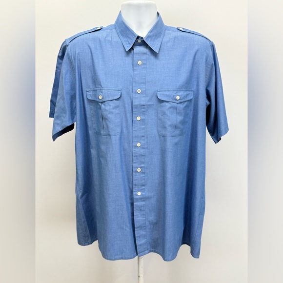 ROUNDTREE & YORKE Men’s blue short sleeve button down shirt w/epaulets size XL - Picture 1 of 10